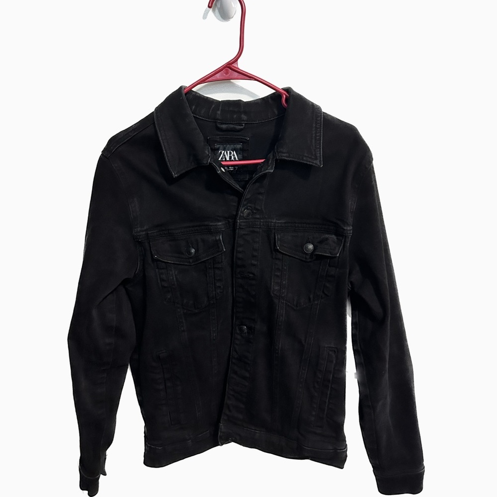 Black Zara Denim Jean Jacket Button Up Size L